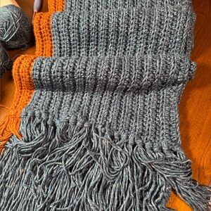 Elegant denim, stone wash and top Stitch orange crochet, scarf, handmade